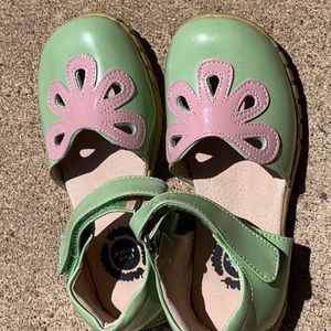 Mint green Livie & Luca little girl Mary Janes with pink trim